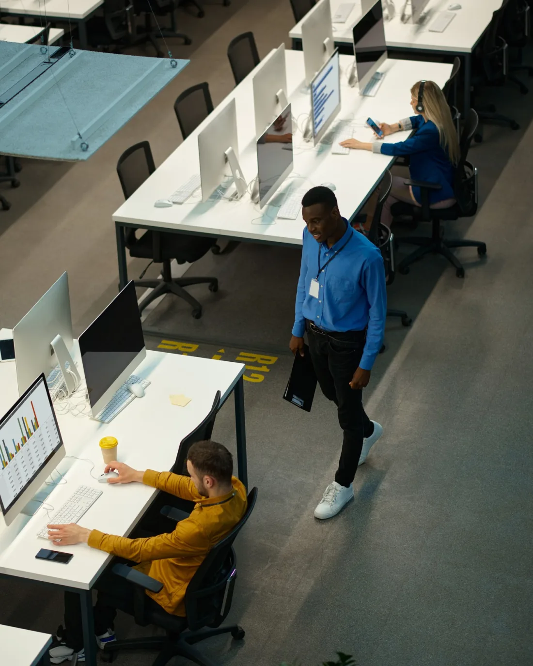 IT office workplace with professionals working at computers