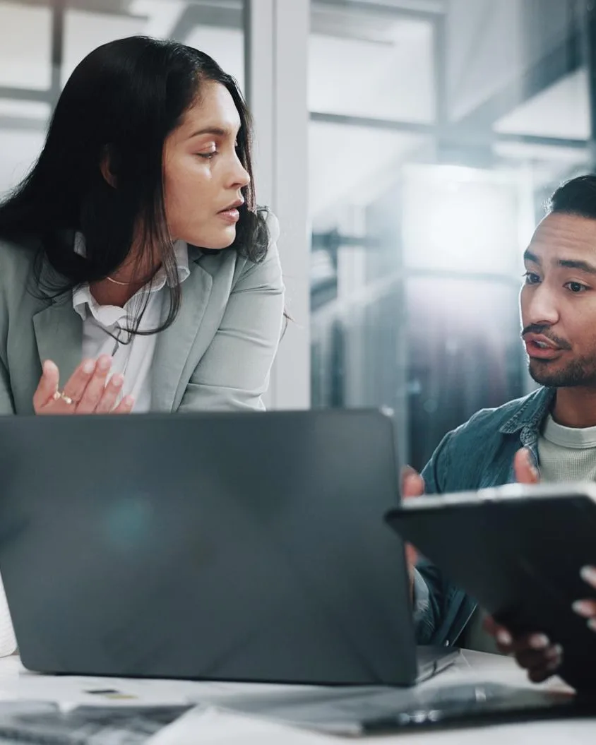 Business team discussing a technology project in the office