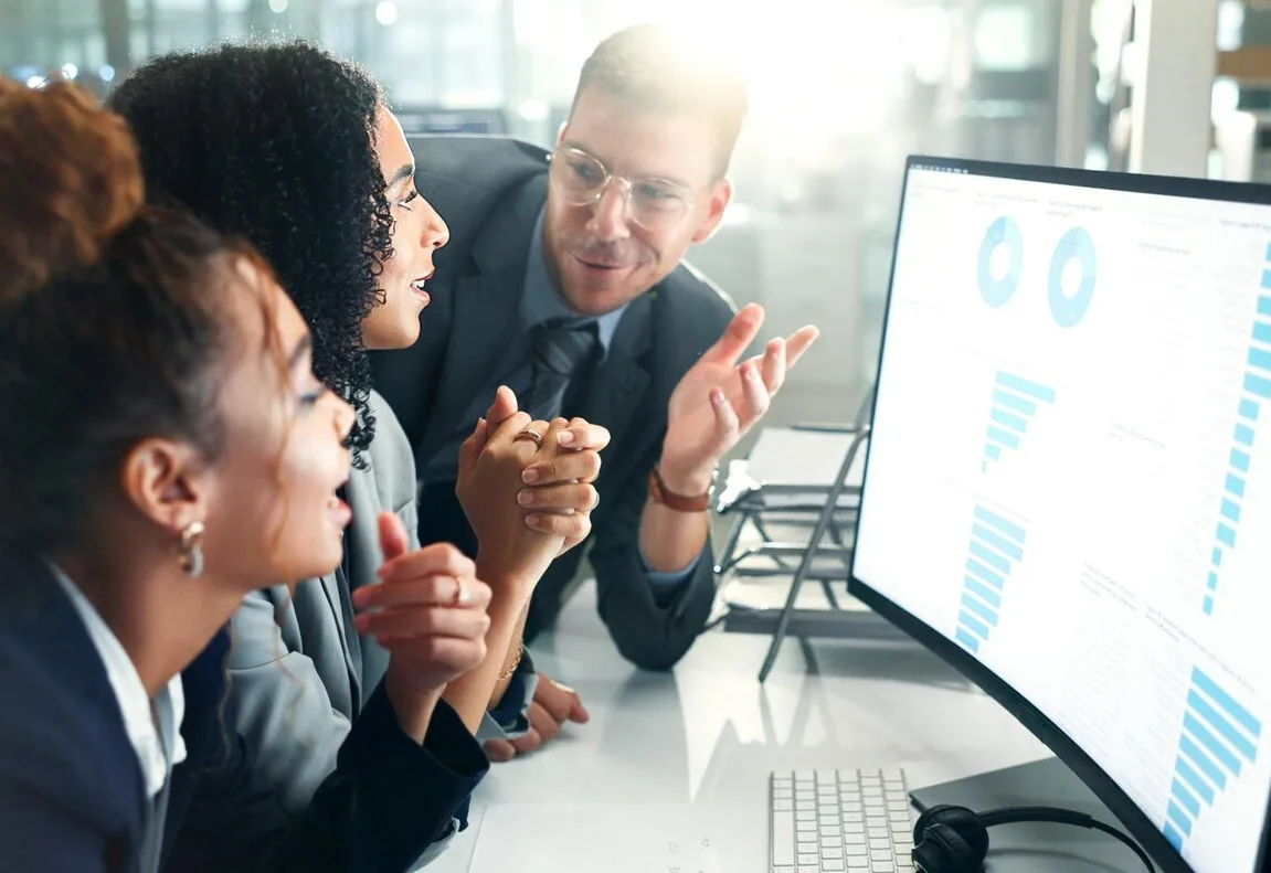 Professionals discussing data insights in a meeting